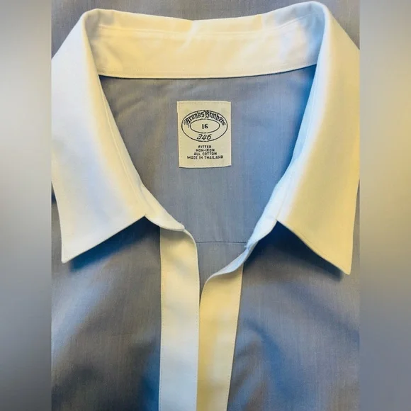 BROOKS BROTHERS 346 Womens Blue Fitted Non-Iron Button Front Shirt Size 16 - Picture 6 of 6